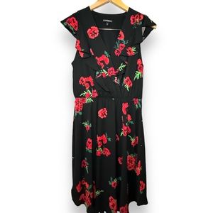 Express Black and Red Floral Dress M